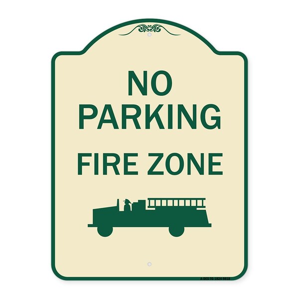 Designer Series-No Parking Fire Zone With Graphic Tan & Green, 24" x 18", TG-1824-9818